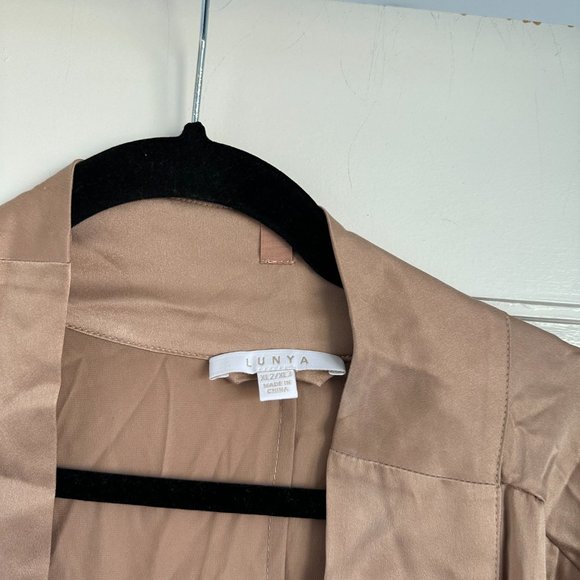 Lunya Washable Silk Robe XL2/XL3 Otium Tan Self Tie Belt Pockets Hypoallergenic - Picture 6 of 9